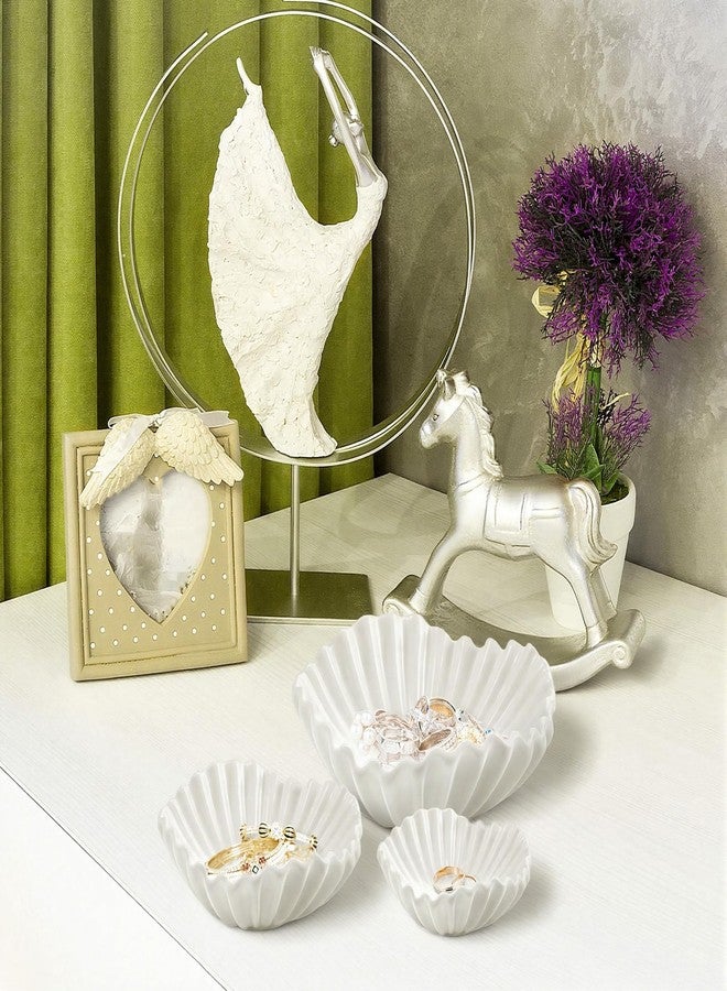 Afarnook 3 Pcs Ceramic Ruffle Bowl 3 Sizes Scalloped White Decorative Bowls Fruit or Key Holder for Modern Home Decor Entryway Living Room Coffee Table Centerpiece Decor Christmas Housewarming Gifts - Image 4